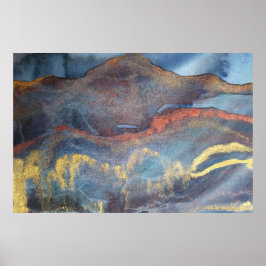 Marmor mit blauen und goldenen Wasserfarben Modern Poster