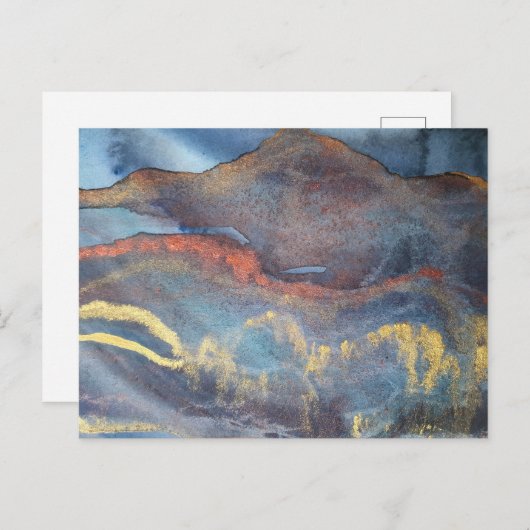 Marmor mit blauen und goldenen Wasserfarben Modern Postkarte (Vorne/Hinten)