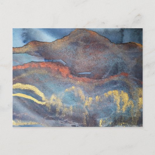 Marmor mit blauen und goldenen Wasserfarben Modern Postkarte (Vorderseite)