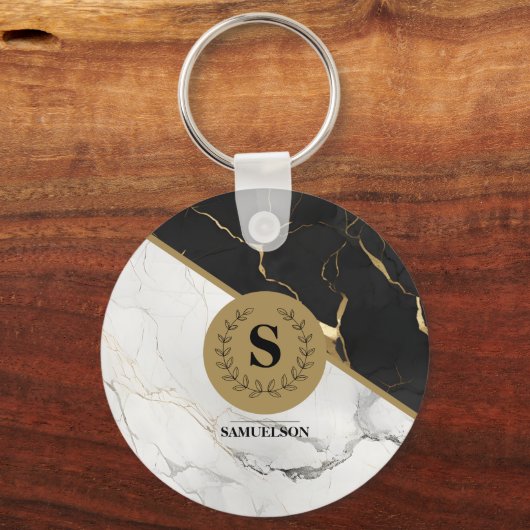 Marmor Mit Monogramm zeitlos Schlüsselanhänger (Rückseite)