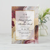 Marmor Moderne Romantische Hochzeit Burgund und Go Einladung (Stehend Vorderseite)
