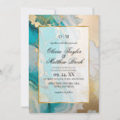 Marmor Moderne Türkis- und Goldhochzeit Einladung (Vorderseite)