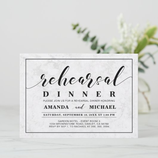 Marmor | Modernes Abendessen bei Hochzeitsfeiern u Einladung (Stehend Vorderseite)