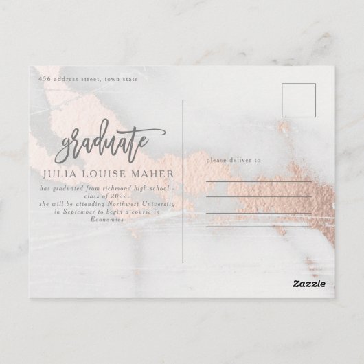 Marmor Modernes Foto Graduate Postkarte (Rückseite)