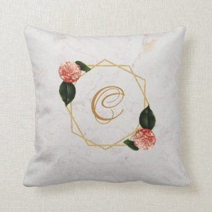 Marmor Monogramm Gold Rosa Kamelie Floral Geometri Kissen
