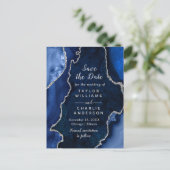 Marmor Navy Blue und Silver Agate Save the Date Postkarte (Stehend Vorderseite)