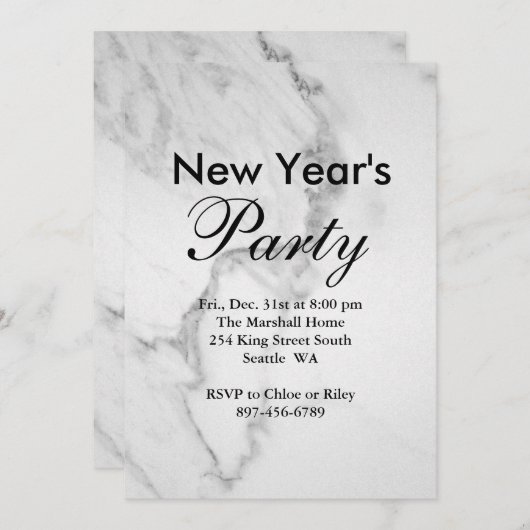 Marmor-Neujahrs-Party Einladung (Vorne/Hinten)