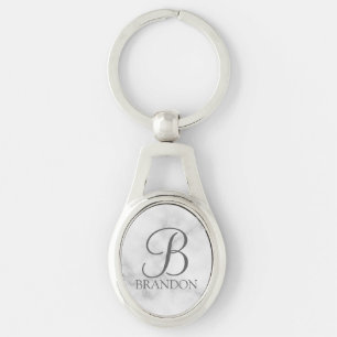 Marmor personalisiertes Skript-Monogramm und Name Schlüsselanhänger