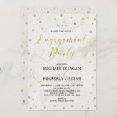 Marmor & Polka dot | Moderne Gold-Engagement-Parte Einladung (Vorne/Hinten)
