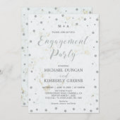 Marmor & Polka dot | Silver Engagement Party Einladung (Vorne/Hinten)