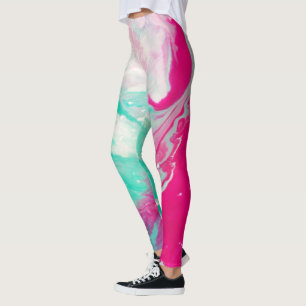 Marmor Print Magenta Aqua Leggings wirbeln