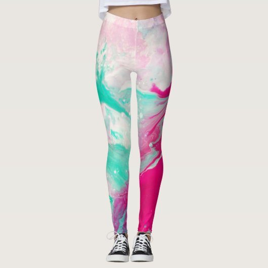 Marmor Print Magenta Aqua Leggings wirbeln (Vorderseite)