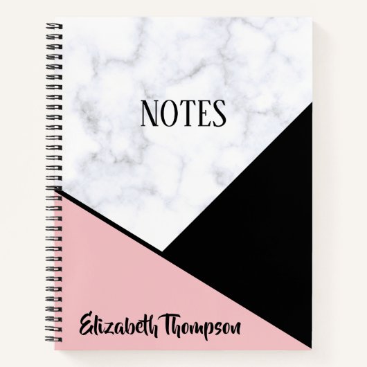 Marmor, rosa und schwarzes Notebook Notizblock (Vorderseite)