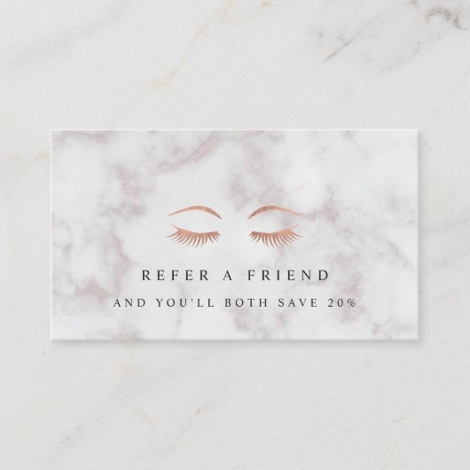 Marmor & Rose Gold Lashes & braun Empfehlungskarte (Vorderseite)