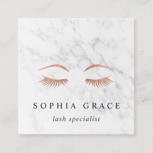 Marmor & Rose Gold Lashes & braun Quadratische Visitenkarte (Vorderseite)