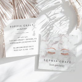 Marmor & Rose Gold Lashes & braun Quadratische Visitenkarte