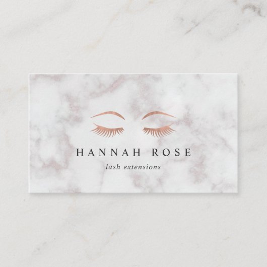 Marmor & Rose Gold Lashes & braun Visitenkarte (Vorderseite)