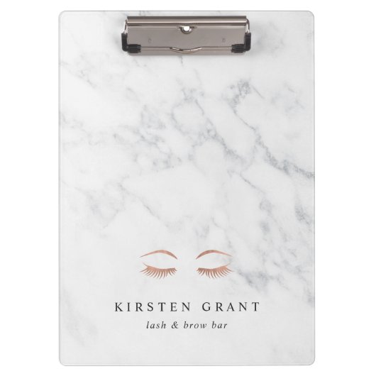 Marmor & Rose Gold Lashes & Brows Beauty Logo Klemmbrett (Vorderseite)