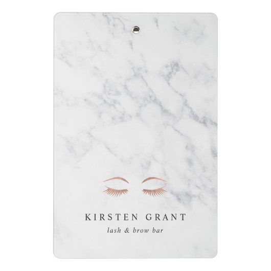 Marmor & Rose Gold Lashes & Brows Beauty Logo Mini Klemmbrett (Rückseite)