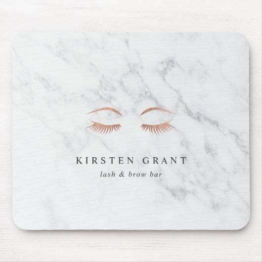 Marmor & Rose Gold Lashes & Brows Beauty Logo Mousepad (Vorne)