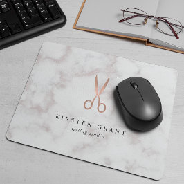 Marmor & Rose Gold Scissors Haarsalon Logo Mousepad