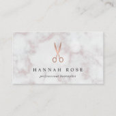 Marmor & Rose Gold Scissors Logo-Haarstylle Visitenkarte (Vorderseite)