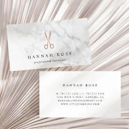 Marmor & Rose Gold Scissors Logo-Haarstylle Visitenkarte