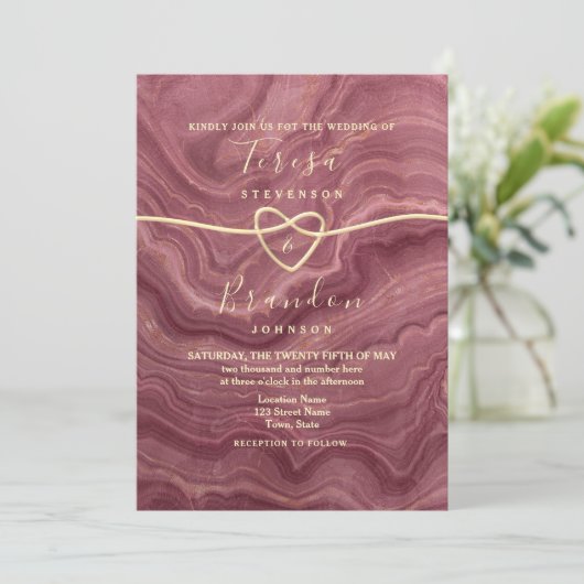 Marmor Rose Gold Wedding Einladung (Stehend Vorderseite)
