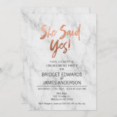 Marmor sagte sie ja Verlobungs-Einladung Einladung (Vorne/Hinten)