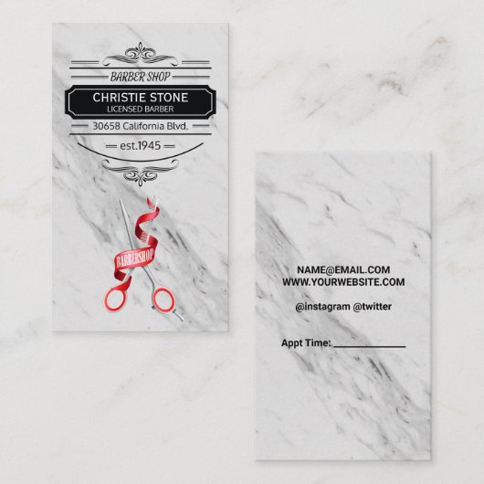 Marmor | Schere | Haarschnitt Visitenkarte (Vorne/Hinten)