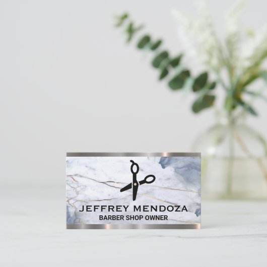 Marmor | Schere | Ledermetallschneide Visitenkarte (Stehend Vorderseite)