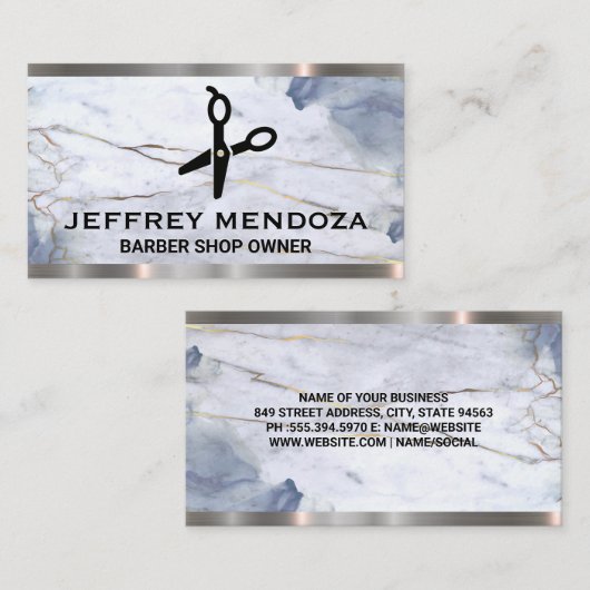 Marmor | Schere | Ledermetallschneide Visitenkarte (Vorne/Hinten)