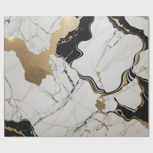 Marmor Schwarz / Gold Geschenkpapier (Flach)