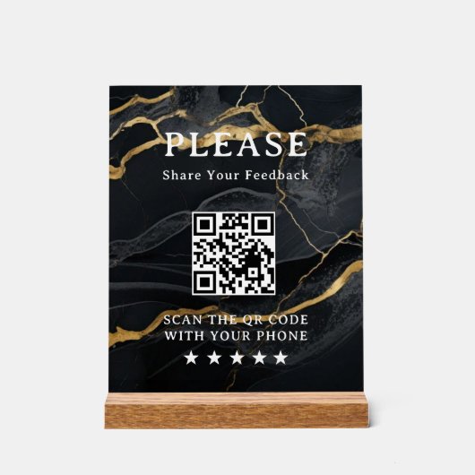 Marmor Schwarz Gold QR Acrylschild (Vorderseite)