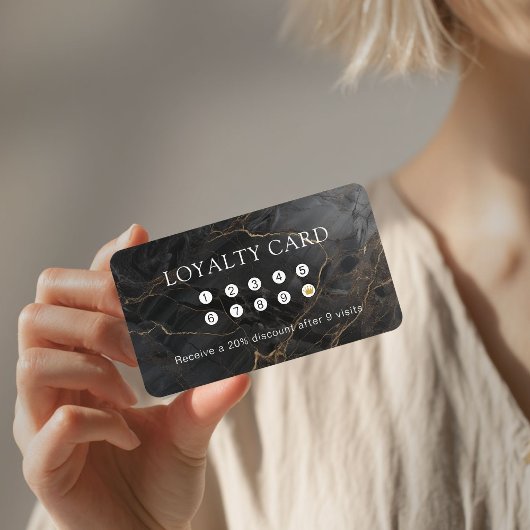 Marmor, Schwarz-Gold, Salon, Foto, QR Code Loyalit Visitenkarte