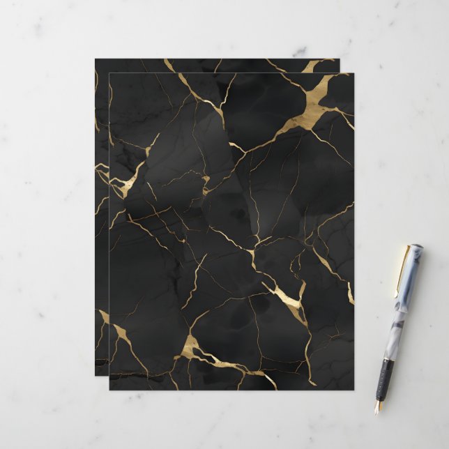 Marmor Schwarz Gold Scrapbook Papier (Vorderseite/Rückseite Beispiel)