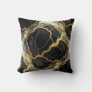 Marmor Schwarz und Weiß + Gold Luxus Kissen