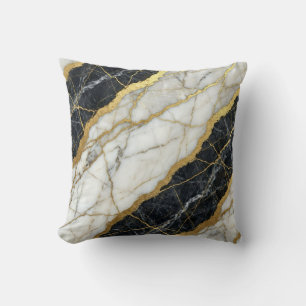 Marmor Schwarz und Weiß + Gold Luxus Kissen