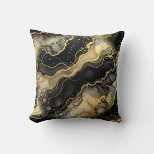 Marmor Schwarz und Weiß + Gold Luxus Kissen