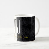 Marmor Schwarz-Weiß Einfache Initialen Monogramm Kaffeetasse (VorderseiteRechts)
