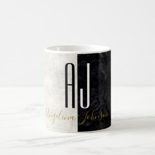 Marmor Schwarz-Weiß Einfache Initialen Monogramm Kaffeetasse (Mittel)