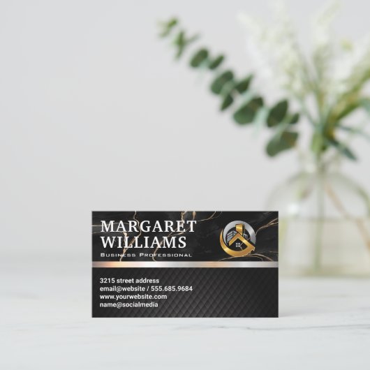 Marmor | Schwarze Tile | Real Anwesen Logo Visitenkarte (Stehend Vorderseite)