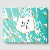 Marmor Seafoam Aquamarin Gold Geometric Wedding Gästebuch (Rückseite)