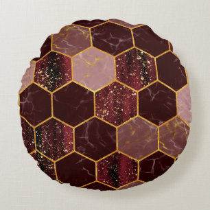Marmor-Sechseck nahtlose Textur mit Gold Rundes Kissen