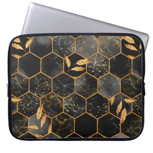 Marmor-Sechseck nahtlose Textur mit goldenen Blätt Laptopschutzhülle