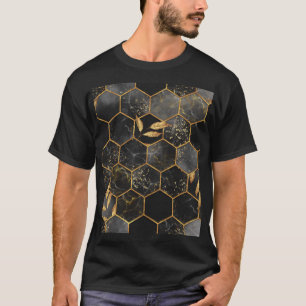 Marmor-Sechseck, Textur mit goldenen Blättern. T-Shirt