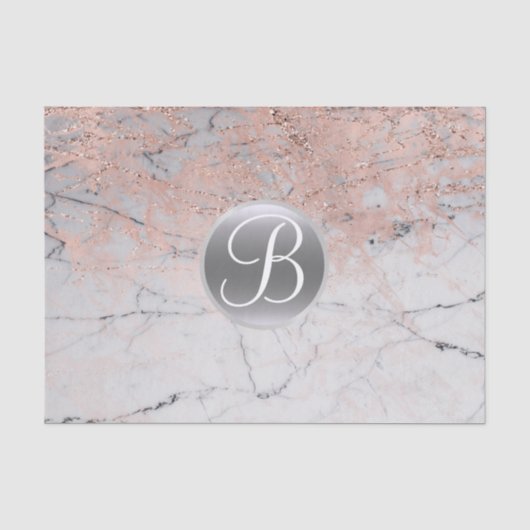 Marmor Silber & Roségold Monogramm Buchstabe Initi Seidenpapier (Vorderseite)