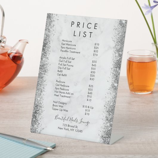 Marmor & Silberner Glitzer Nagelpreis für Salon Sockelschild (In Situ)