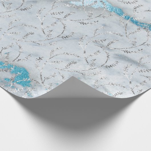 Marmor Silver Grey Ocean Floral Foil Laurel Geschenkpapier (Ecke)