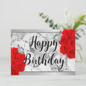 Marmor Silver Rose Butterfly Happy Birthday Einladung (Stehend Vorderseite)